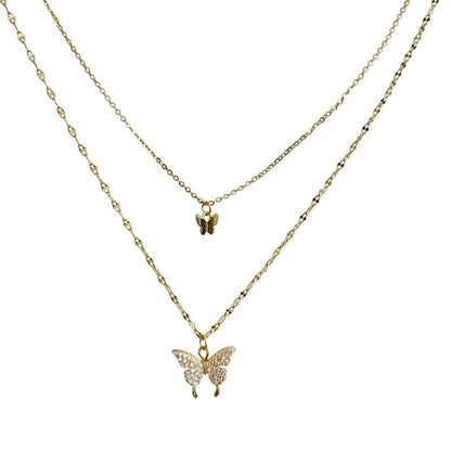 Double Layer 925 Sterling Silver Butterfly Necklace