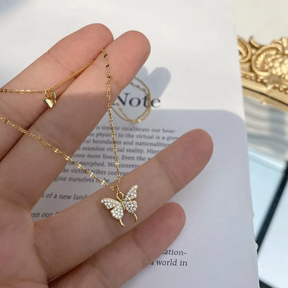 Double Layer 925 Sterling Silver Butterfly Necklace